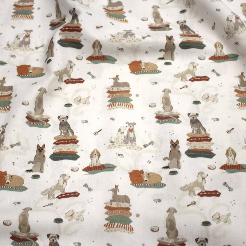 Tissu cotonnade, blanc aux chiens, collection AUTOMNE - STANDARD 100 OEKO - TEX - tissuspipi.com