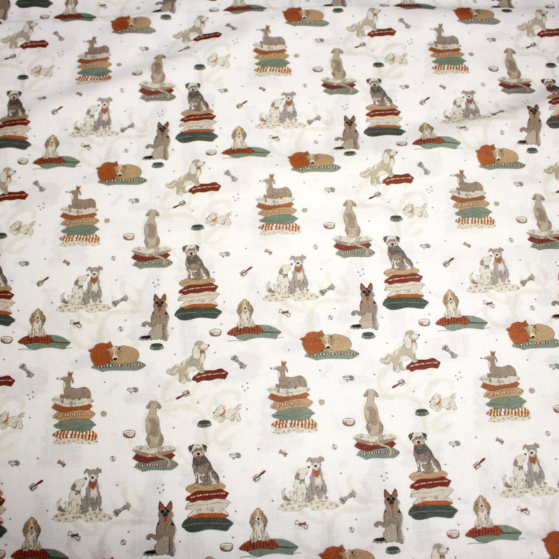 Tissu cotonnade, blanc aux chiens, collection AUTOMNE - STANDARD 100 OEKO - TEX - tissuspipi.com