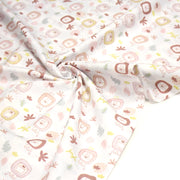 Tissu cotonnade, blanc motif tropical enfant aux têtes de lion dessinées - STANDARD 100 OEKO - TEX - tissuspipi.com