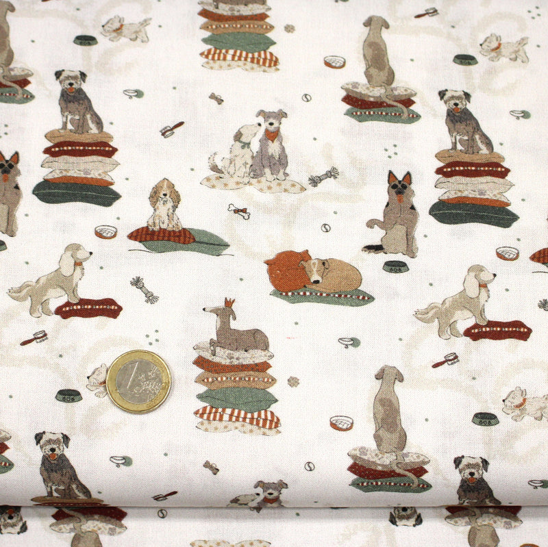 Tissu cotonnade, blanc aux chiens, collection AUTOMNE - STANDARD 100 OEKO - TEX - tissuspipi.com