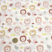 Tissu cotonnade, blanc motif tropical enfant aux têtes de lion dessinées - STANDARD 100 OEKO - TEX - tissuspipi.com