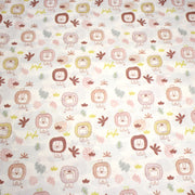 Tissu cotonnade, blanc motif tropical enfant aux têtes de lion dessinées - STANDARD 100 OEKO - TEX - tissuspipi.com