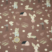 Tissu cotonnade, les animaux à la ferme, fond marron, collection AUTOMNE - STANDARD 100 OEKO - TEX - tissuspipi.com