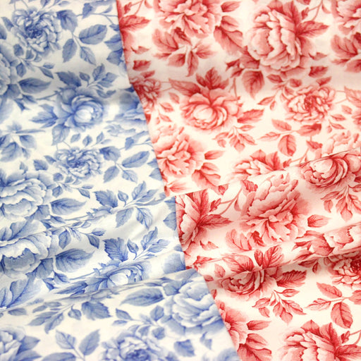 Tissu cotonnade HAMPTON BLOOM, motif britannique fleuri bleu ou rose - OEKO - TEX STANDARD 100 - tissuspipi.com