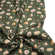 Tissu cotonnade vert anglais aux têtes de jolis chiens, collection AUTOMNE - STANDARD 100 OEKO - TEX - tissuspipi.com
