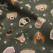 Tissu cotonnade vert anglais aux têtes de jolis chiens, collection AUTOMNE - STANDARD 100 OEKO - TEX - tissuspipi.com