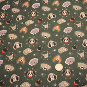 Tissu cotonnade vert anglais aux têtes de jolis chiens, collection AUTOMNE - STANDARD 100 OEKO - TEX - tissuspipi.com