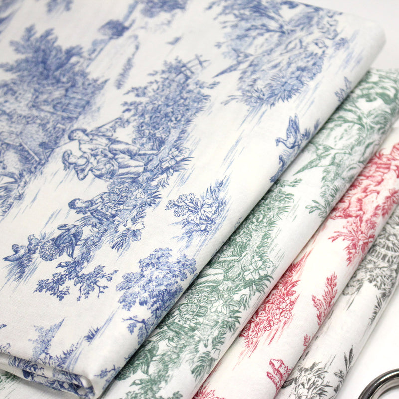Tissu coton renforcé TOILE DE JOUY grande largeur 280cm : bleu, rouge, vert, gris - OEKO - TEX - tissuspipi.com