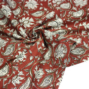 Tissu coton fin imprimé INDIENNES rouge aux fleurs traditionnelles indiennes ocres et écrues - tissuspipi.com