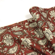Tissu coton fin imprimé INDIENNES rouge aux fleurs traditionnelles indiennes ocres et écrues - tissuspipi.com