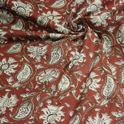 Tissu coton fin imprimé INDIENNES rouge aux fleurs traditionnelles indiennes ocres et écrues - tissuspipi.com