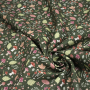 Tissu cotonnade, vert anglais aux champignons et feuilles multicolores, collection AUTOMNE - STANDARD 100 OEKO - TEX - tissuspipi.com
