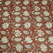 Tissu coton fin imprimé INDIENNES rouge aux fleurs traditionnelles indiennes ocres et écrues - tissuspipi.com