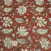 Tissu coton fin imprimé INDIENNES rouge aux fleurs traditionnelles indiennes ocres et écrues - tissuspipi.com