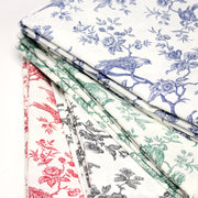 Tissu coton renforcé TOILE DE JOUY AUX MESANGES grande largeur 280cm : bleu, rouge, vert, gris - OEKO - TEX - tissuspipi.com