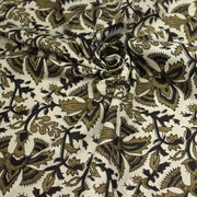 Tissu coton fin imprimé INDIENNE écru aux fleurs traditionnelles indiennes ocres et noires - tissuspipi.com