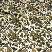 Tissu coton fin imprimé INDIENNE écru aux fleurs traditionnelles indiennes ocres et noires - tissuspipi.com