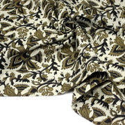Tissu coton fin imprimé INDIENNE écru aux fleurs traditionnelles indiennes ocres et noires - tissuspipi.com