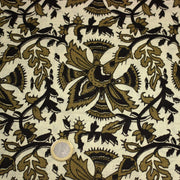 Tissu coton fin imprimé INDIENNE écru aux fleurs traditionnelles indiennes ocres et noires - tissuspipi.com