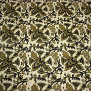 Tissu coton fin imprimé INDIENNE écru aux fleurs traditionnelles indiennes ocres et noires - tissuspipi.com