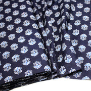 Tissu coton fin imprimé INDIENNES, bleu marine aux fleurs blanches et bleues - STANDARD 100 OEKO - TEX - tissuspipi.com