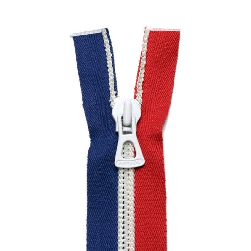 Fermeture à glissière séparable 55cm tricolore bleu blanc rouge - Fabrication française - tissuspipi.com
