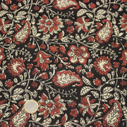 Tissu coton fin imprimé INDIENNES noir aux fleurs traditionnelles indiennes rouges et écrues - tissuspipi.com