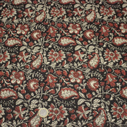 Tissu coton fin imprimé INDIENNES noir aux fleurs traditionnelles indiennes rouges et écrues - tissuspipi.com