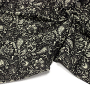 Tissu coton fin imprimé INDIENNES noir aux fleurs traditionnelles indiennes noires et écrues - tissuspipi.com