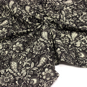 Tissu coton fin imprimé INDIENNES noir aux fleurs traditionnelles indiennes noires et écrues - tissuspipi.com