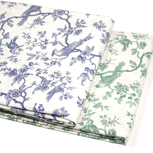 Tissu coton TOILE DE JOUY AUX MESANGES : bleu, vert - OEKO - TEX - tissuspipi.com