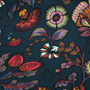 Tissu demi natté INDIENNES fleuri 100% coton, fond bleu pétrole - Collection Thevenon - tissuspipi.com