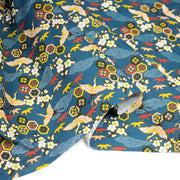 Tissu cotonnade NIGITA, motif japonais des grues : noir, bleu, rose, rouge - OEKO - TEX - tissuspipi.com
