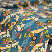 Tissu cotonnade NIGITA, motif japonais des grues : noir, bleu, rose, rouge - OEKO - TEX - tissuspipi.com
