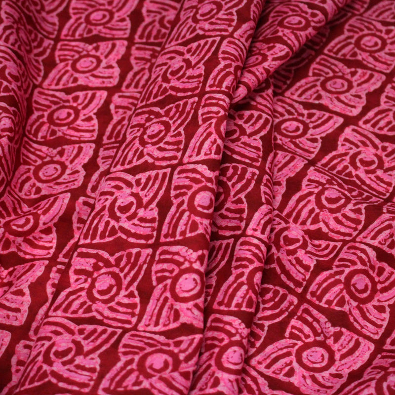 Tissu coton fin imprimé INDIENNES, rose fuchsia aux fleurs géométriques roses – STANDARD 100 OEKO - TEX - tissuspipi.com