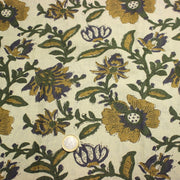 Tissu coton fin imprimé INDIENNES écru aux fleurs indiennes vertes jaunes et bleues - tissuspipi.com