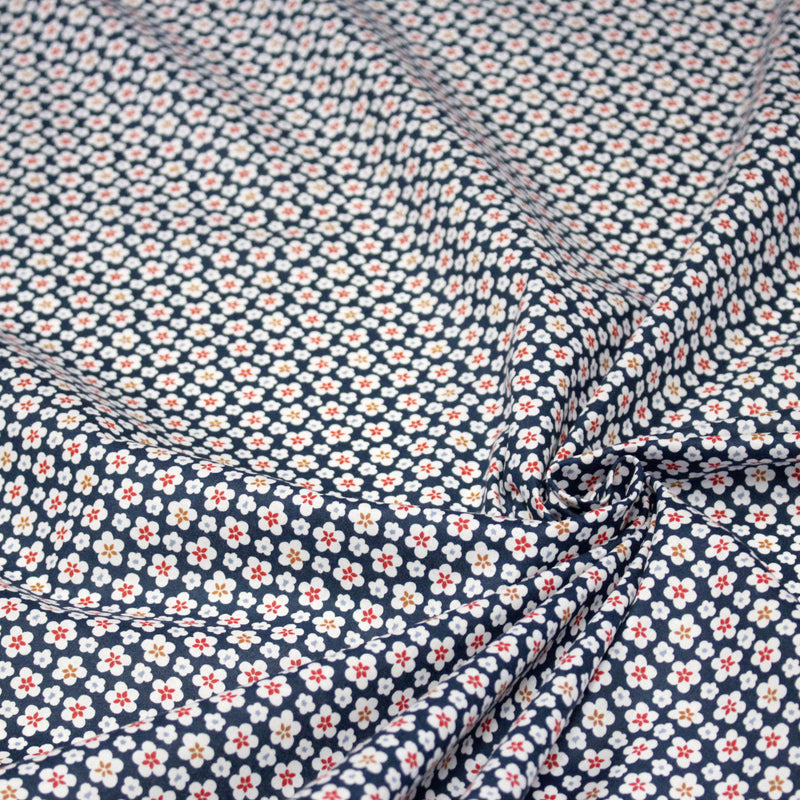 Tissu cotonnade fleurs japonaises géométriques : bleu, jaune, vert, rouge - OEKO - TEX - tissuspipi.com