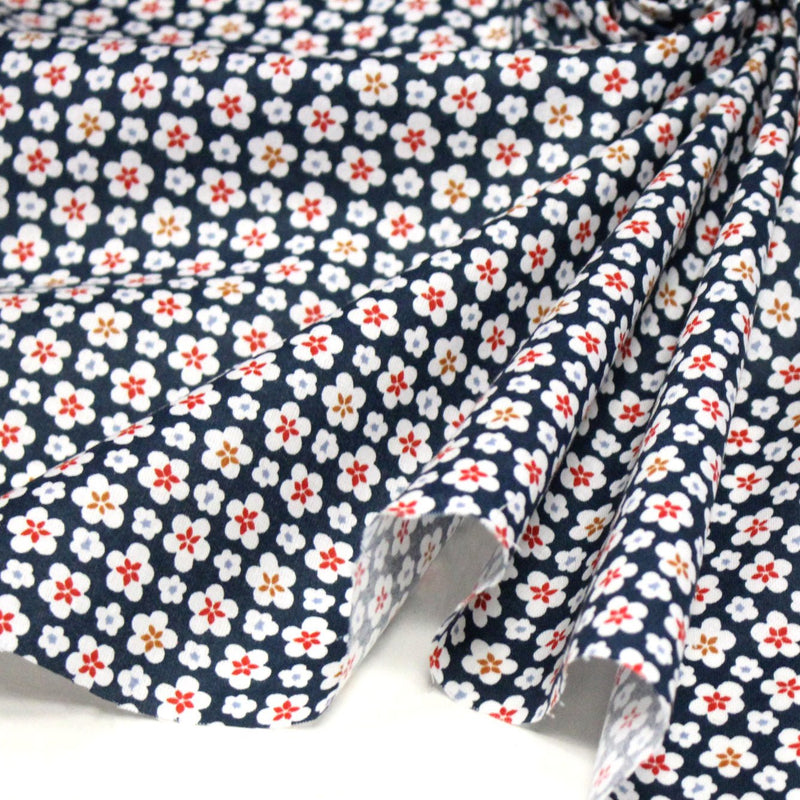 Tissu cotonnade fleurs japonaises géométriques : bleu, jaune, vert, rouge - OEKO - TEX - tissuspipi.com