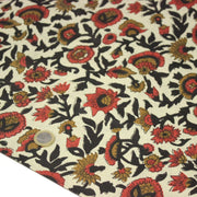 Tissu coton fin imprimé INDIENNES écru aux fleurs indiennes ocres rouges et noires - tissuspipi.com