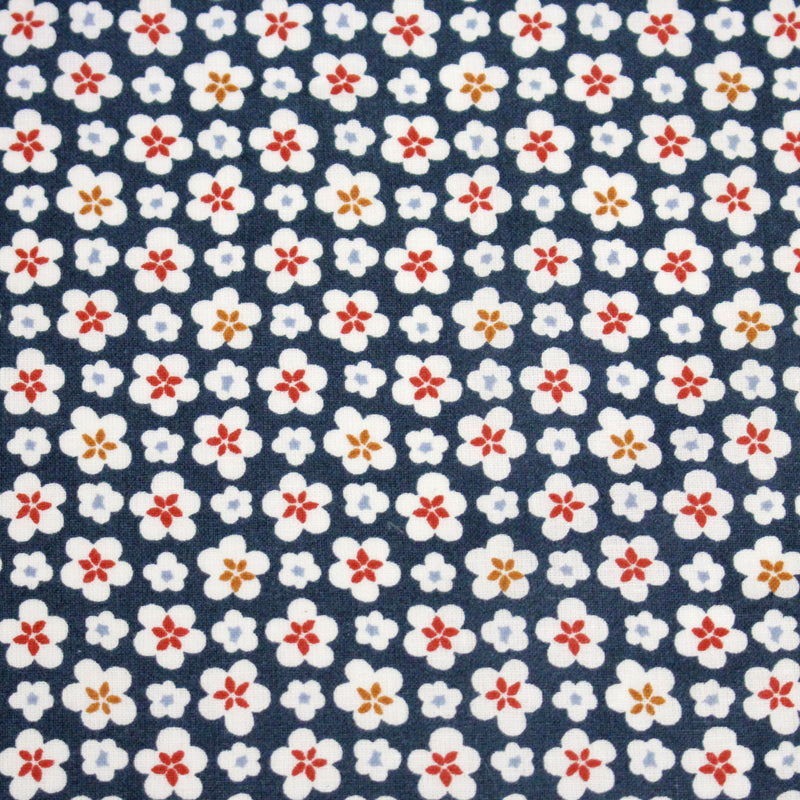 Tissu cotonnade fleurs japonaises géométriques : bleu, jaune, vert, rouge - OEKO - TEX - tissuspipi.com