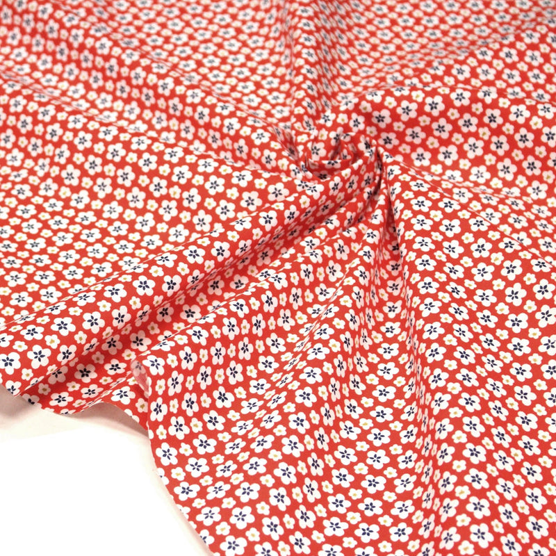 Tissu cotonnade fleurs japonaises géométriques : bleu, jaune, vert, rouge - OEKO - TEX - tissuspipi.com