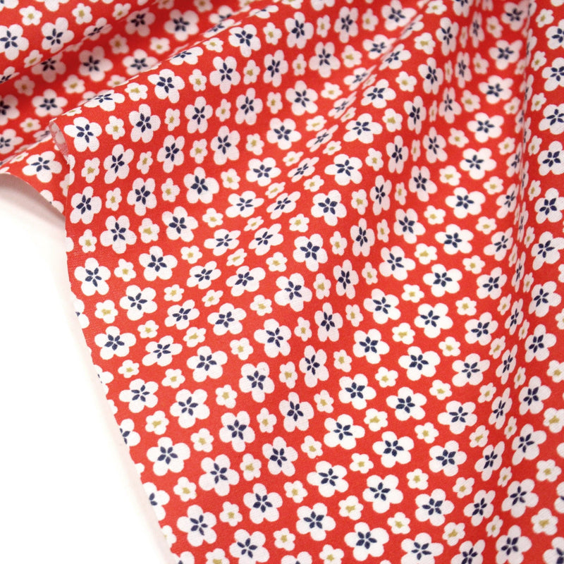 Tissu cotonnade fleurs japonaises géométriques : bleu, jaune, vert, rouge - OEKO - TEX - tissuspipi.com