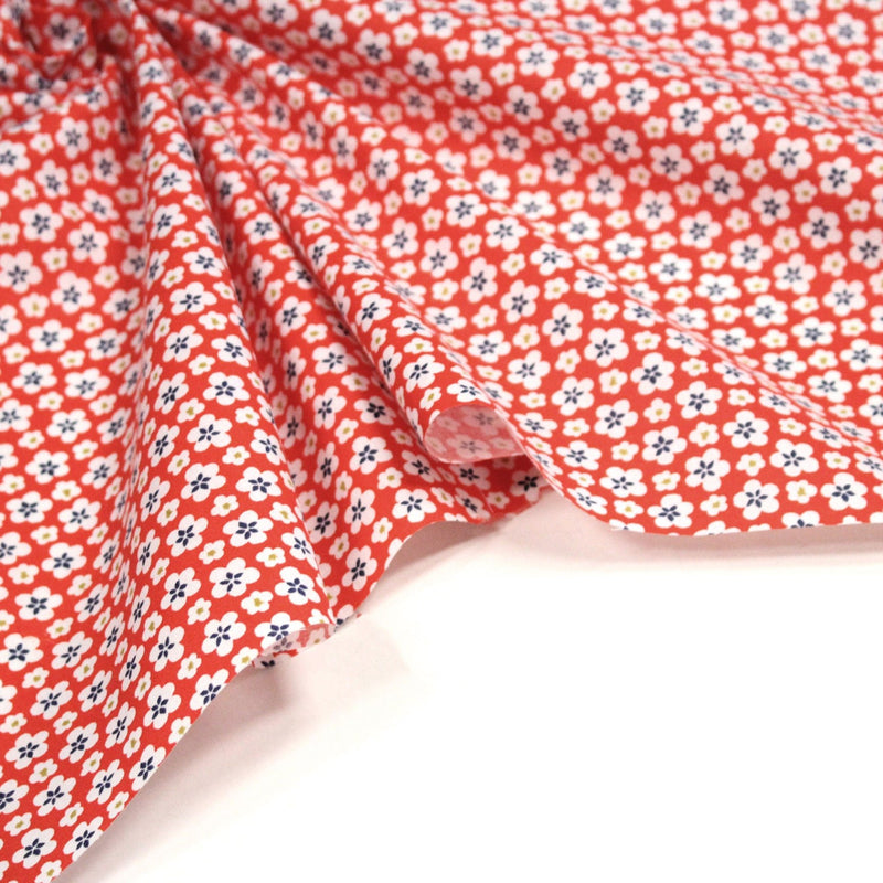 Tissu cotonnade fleurs japonaises géométriques : bleu, jaune, vert, rouge - OEKO - TEX - tissuspipi.com
