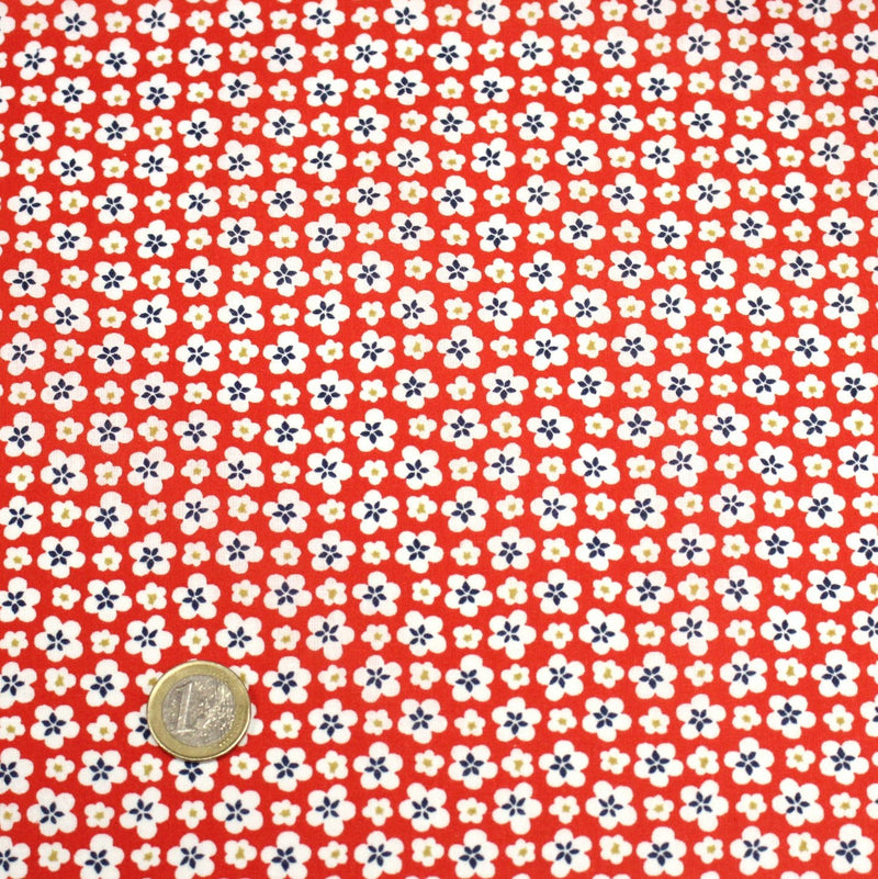 Tissu cotonnade fleurs japonaises géométriques : bleu, jaune, vert, rouge - OEKO - TEX - tissuspipi.com