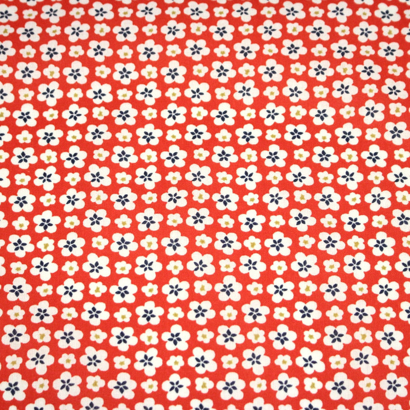 Tissu cotonnade fleurs japonaises géométriques : bleu, jaune, vert, rouge - OEKO - TEX - tissuspipi.com
