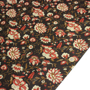 Tissu coton fin imprimé INDIENNES noir aux fleurs indiennes ocres, rouges et écrues - tissuspipi.com