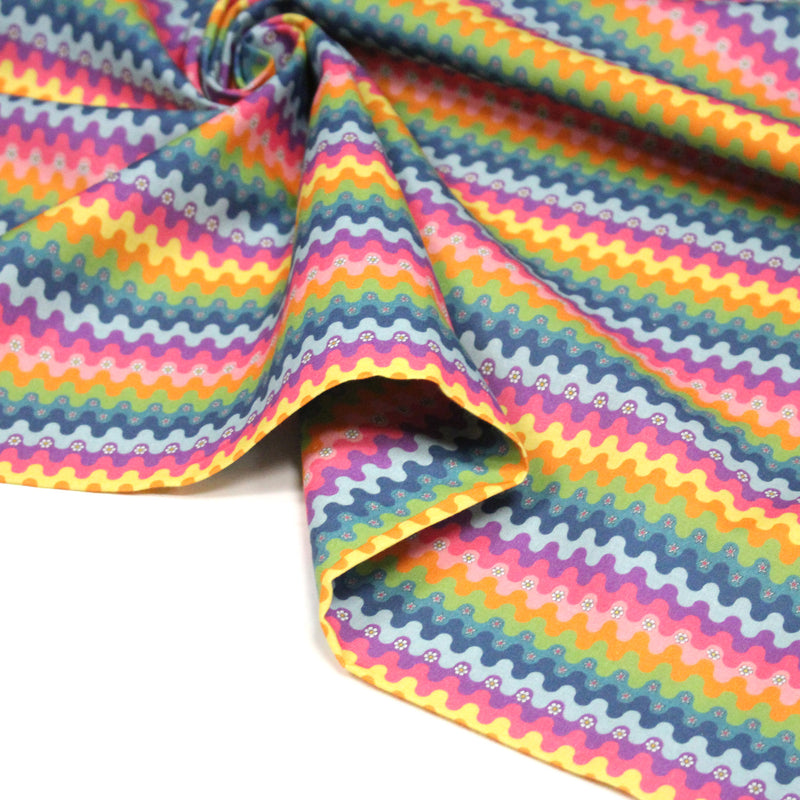 Tissu cotonnade aux vaguelettes multicolores - OEKO - TEX - tissuspipi.com
