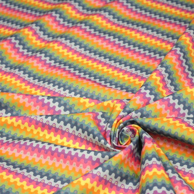 Tissu cotonnade aux vaguelettes multicolores - OEKO - TEX - tissuspipi.com
