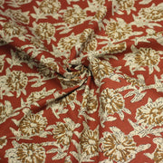 Tissu coton fin imprimé INDIENNES rouge rouille aux fleurs écrues et ocres - tissuspipi.com