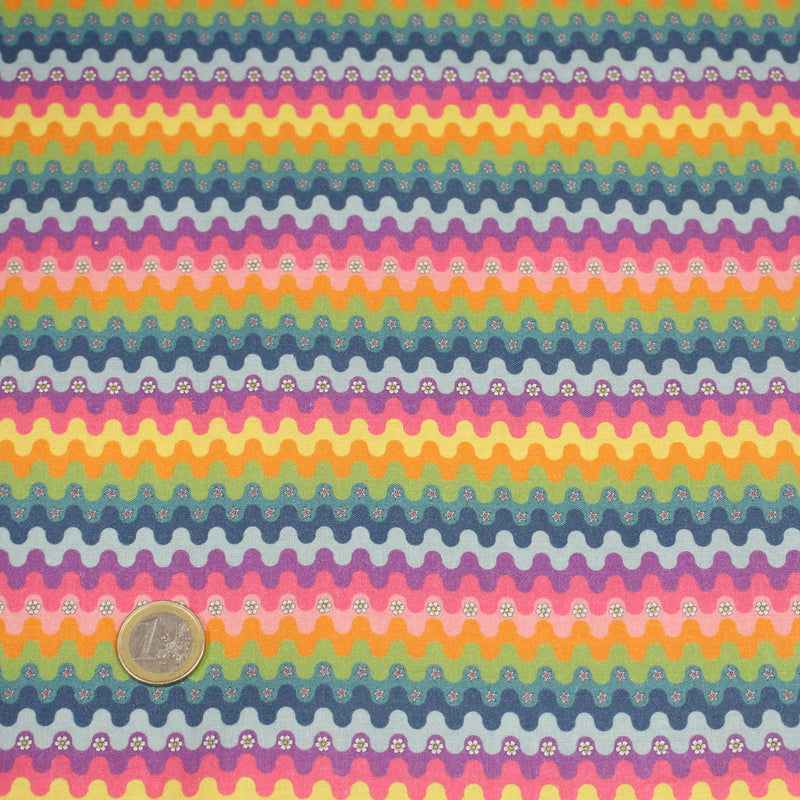 Tissu cotonnade aux vaguelettes multicolores - OEKO - TEX - tissuspipi.com